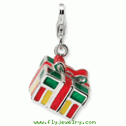 Sterling Silver 3-D Enameled Gift Box With Lobster Clasp Charm