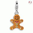 Sterling Silver 3-D Enameled Gingerbread Cookie With Lobster Clasp Charm