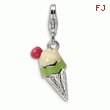 Sterling Silver 3-D Enameled Ice Cream Cone With Lobster Clasp Charm