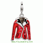 Sterling Silver 3-D Enameled Red Jacket With Lobster Clasp Charm