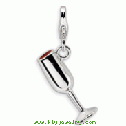 Sterling Silver 3-D Enameled Red Wine Glass With Lobster Clasp Charm