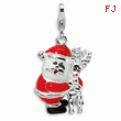 Sterling Silver 3-D Enameled Santa And Reindeer With Lobster Clasp Charm