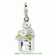 Sterling Silver 3-D Enameled Thank You Flowers With Lobster Clasp Charm