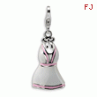 Sterling Silver 3-D Enameled White & Pink Trimmed Dress With Lobster Clasp Charm