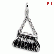 Sterling Silver 3-D Enameled Zebra Hand Bag With Lobster Clasp Charm