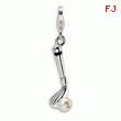 Sterling Silver 3-D Fresh Water Cultured Pearl Crystal Golf Club With Lobster Clasp Charm