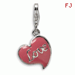 Sterling Silver 3-D Pink Enameled Heart With Lobster Clasp Charm