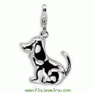 Sterling Silver 3-D Polished & Enameled Dog With Lobster Clasp Charm