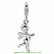Sterling Silver 3-D Polished Angel With Lobster Clasp Charm