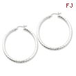 Sterling Silver 3.00mm Diamond Cut Hoop Earrings