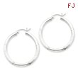 Sterling Silver 3.00mm Satin Diamond Cut Hoop Earrings