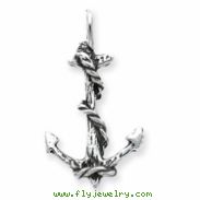 Sterling Silver 3D Antiqued Anchor and Rope Pendant