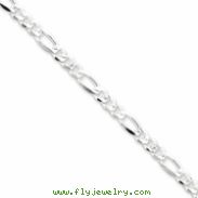 Sterling Silver 4.75mm Pave Flat Figaro Chain