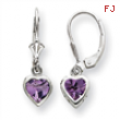 Sterling Silver 5mm Heart Amethyst Leverback Earrings