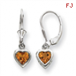 Sterling Silver 5mm Heart Citrine Leverback Earrings