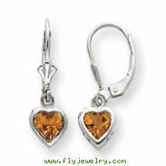 Sterling Silver 5mm Heart Citrine Leverback Earrings