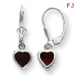 Sterling Silver 5mm Heart Garnet Leverback Earrings