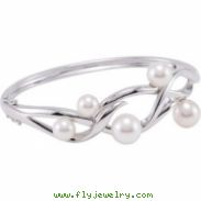 Sterling Silver 6.5- 06.50 Inch Freshwater Cultured Pearl Bangle Bracelet