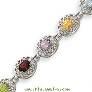 Sterling Silver 6.5''  Rainbow Semi Precious Stone Bracelet