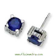 Sterling Silver 6.5mm Synthetic Sapphire & Cubic Zirconia Stud Earrings