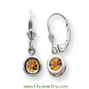 Sterling Silver 6mm Round Citrine Leverback Earrings
