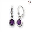 Sterling Silver 6x4mm Oval Amethyst Leverback Earrings