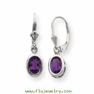 Sterling Silver 6x4mm Oval Amethyst Leverback Earrings