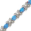 Sterling Silver 7''  Blue Created Opal Flower Bracelet