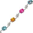 Sterling Silver 7''  Multicolor CZ Floral Bracelet