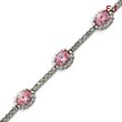 Sterling Silver 7''  Pink & Clear Oval CZ Bracelet