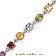 Sterling Silver 7''  Rainbow Semi Precious Stone Bracelet