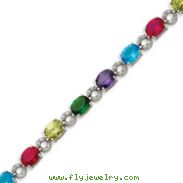 Sterling Silver 7''  Silver Multicolor CZ Bracelet