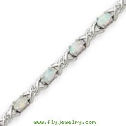 Sterling Silver 7''  White Created Opal And CZ Bracelet