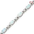 Sterling Silver 7''  White Created Opal And CZ Bracelet