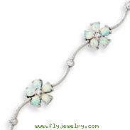 Sterling Silver 7'' Created Opal Flower Bracele