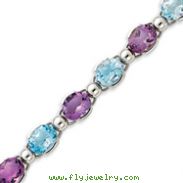 Sterling Silver 7.25''  Amethyst & Blue Topaz Bracelet