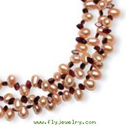 Sterling Silver 7.5-8.5mm Freshwater Cultured Pink Pearl & Garnet Necklace