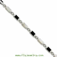 Sterling Silver 7inch Fancy Onyx & Mother Of Pearl Bracelet