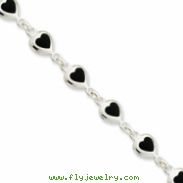 Sterling Silver 7inch Fancy Polished Heart Onyx Bracelet