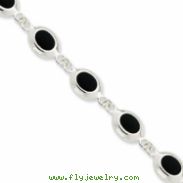 Sterling Silver 7inch Fancy Polished Onyx Bracelet