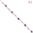 Sterling Silver 7inch Polished Amethyst Beaded Bracelet