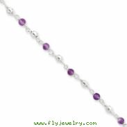 Sterling Silver 7inch Polished Amethyst Beaded Bracelet