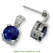 Sterling Silver 8mm Rose-cut Synthetic Sapphire & Cubic Zirconia Dangle Post Earrings