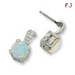 Sterling Silver 8mm Syn Opal Cabochon & CZ Dangle Post Earrings