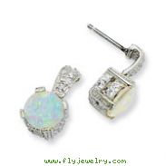 Sterling Silver 8mm Syn Opal Cabochon & CZ Dangle Post Earrings