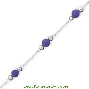 Sterling Silver 9'' Polished Lavender Jade Anklet