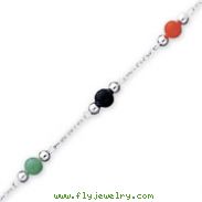 Sterling Silver 9'' Polished Multi-Color Jade Anklet