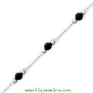 Sterling Silver 9'' Polished Onyx Anklet