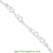 Sterling Silver 9inch Polished Fancy Heart Link Anklet