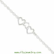 Sterling Silver 9inch Solid Polished Fancy Heart Link Anklet